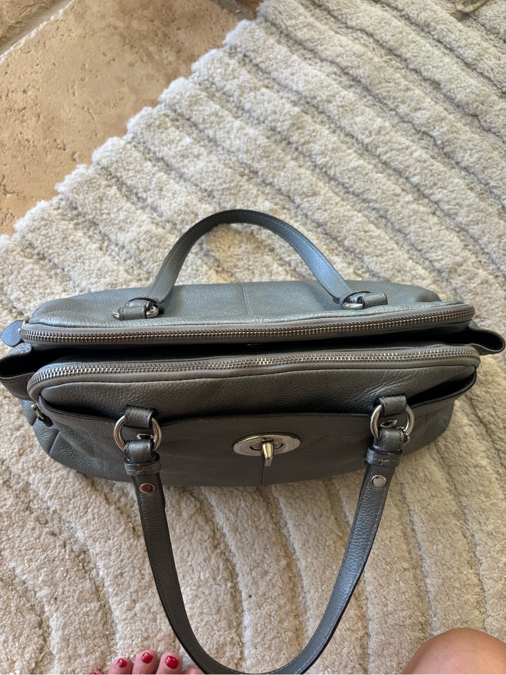 Coach Pebbled Leather Turnlock Shoulder Bag in Metallic Gray - Picture 2 of 13